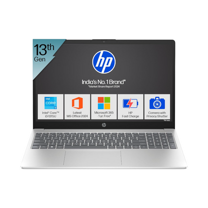HP 15, 13th Gen Intel Core i3-1315U (8GB DDR4, 512GB SSD), Anti-Glare, Micro-Edge, 15.6''/39.6cm, FHD, Win 11, M365 Basic(1yr)* Office2024, Silver, 1.59kg, fd0465TU, UHD Graphics, FHD Camera Laptop