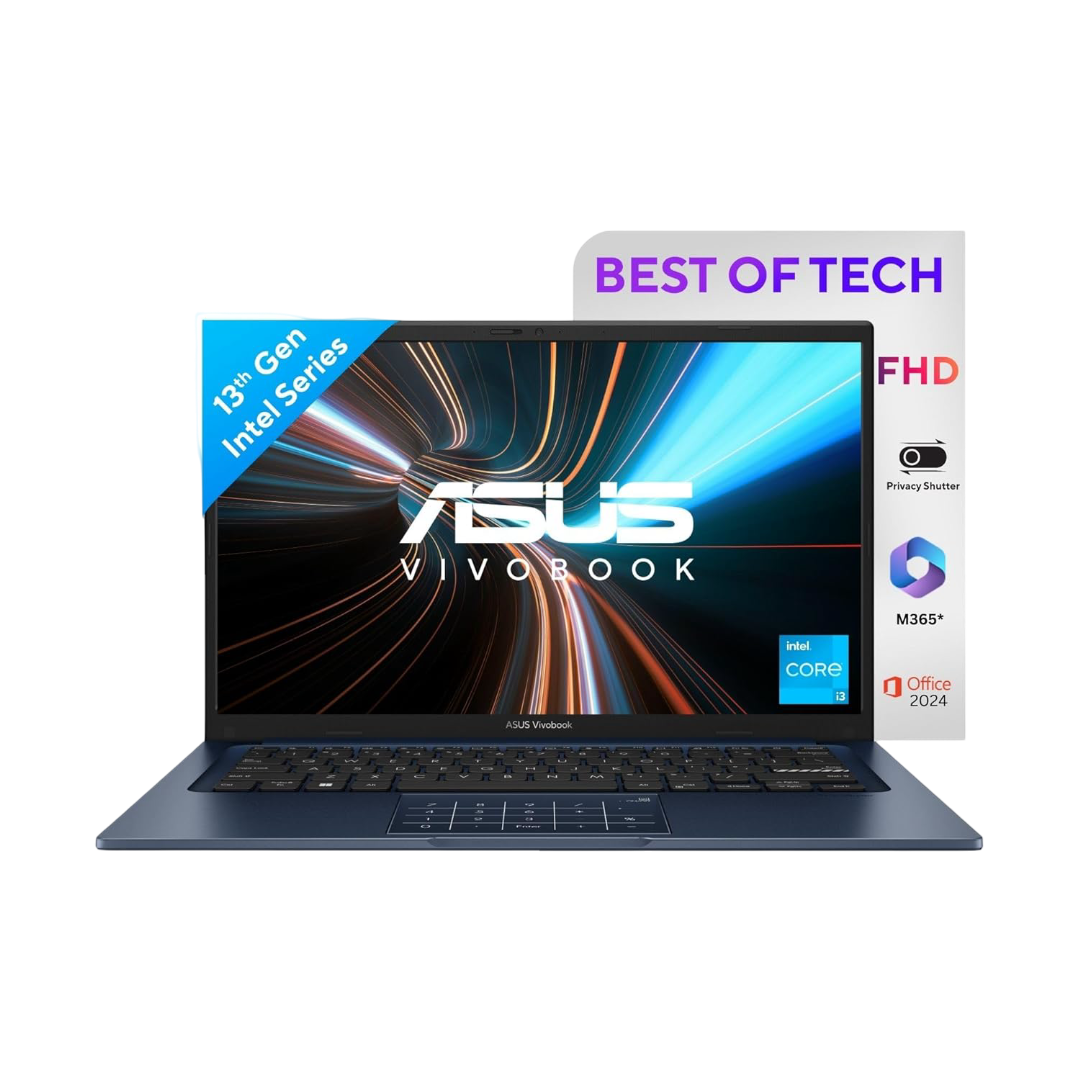 ASUS Vivobook 14,Intel Core i3-1315U Processor, (8GB RAM/512GB SSD/14 FHD (1920 x 1080)/Win 11/M365 Basic (1Year)*/Office Home 2024/Quiet Blue/1.40 kg), X1404VA-NK760WS