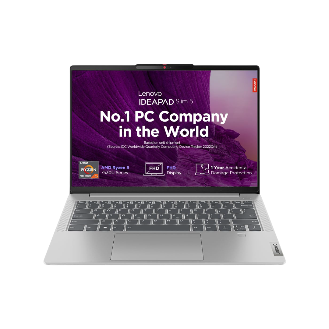 Lenovo Ideapad Slim 5 Light Ryzen 5 7530U 14" (35.5Cm) AMD FHD IPS 300 Nits Thin & Light Laptop (16GB/512GB SSD/Win 11/MSO 21/Backlit KB/FHD Camera/Alexa/3 Month Game Pass/Grey/1.24Kg), 82XS002RIN