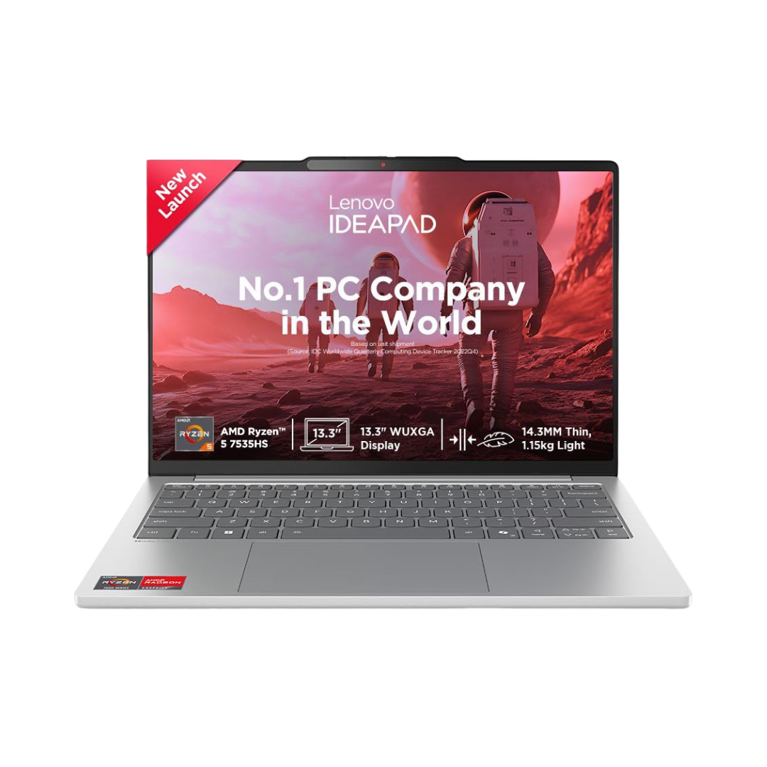Lenovo IdeaPad Slim 5, AMD Ryzen 5 7535HS, 16GB RAM, 512GB SSD, WUXGA IPS, 13.3"/33.7cm, Windows 11, Microsoft 365 Basic + Office 2024, Grey, 1.6Kg, Backlit KB, 1Yr ADP Free, 83J2004HIN, Laptop