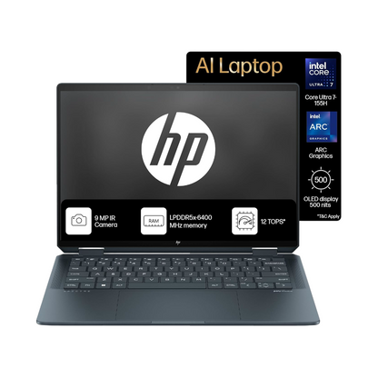 HP Spectre x360, Intel Evo Core Ultra 7 155H, Built-in AI, 14-inch (35.6 cm), 2.8K OLED, 32GB LPDDR5x, 1TB SSD, 120 Hz IMAX, 9MP IR Camera w/Camera Shutter (Win 11, MSO, Blue, 1.34 kg), eu0556TU
