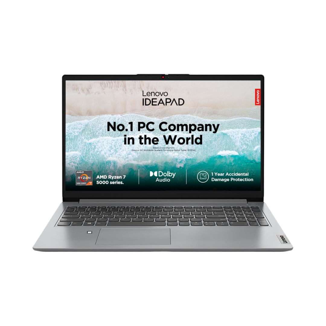 Lenovo IdeaPad 1 AMD Ryzen 7 5700U 15.6" HD Thin and Light Laptop (16GB/512GB SSD/Windows 11 Home/MS Office 2021/1Yr ADP Free/Cloud Grey/1.61Kg), 82R400EHIN