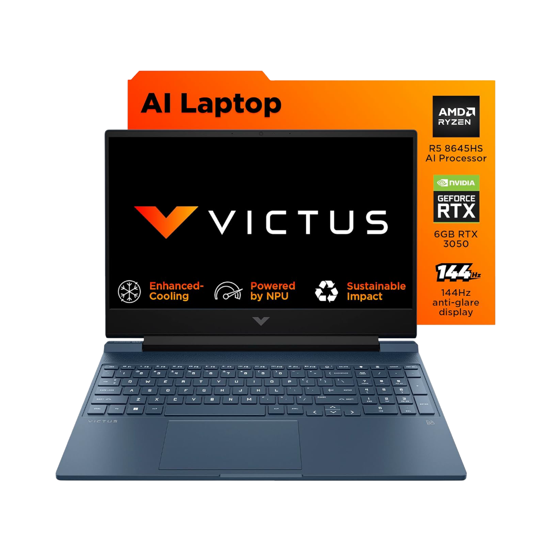 HP Victus, AMD Ryzen 5 8645HS, 6GB RTX 3050 Gaming Laptop (16GB DDR5, 512GB SSD),144Hz,300 nits,IPS, 15.6''/39.6cm, FHD, Win11, Office 24, Blue, 2,29kg, Backlit Kb,HD Camera, fb3012AX