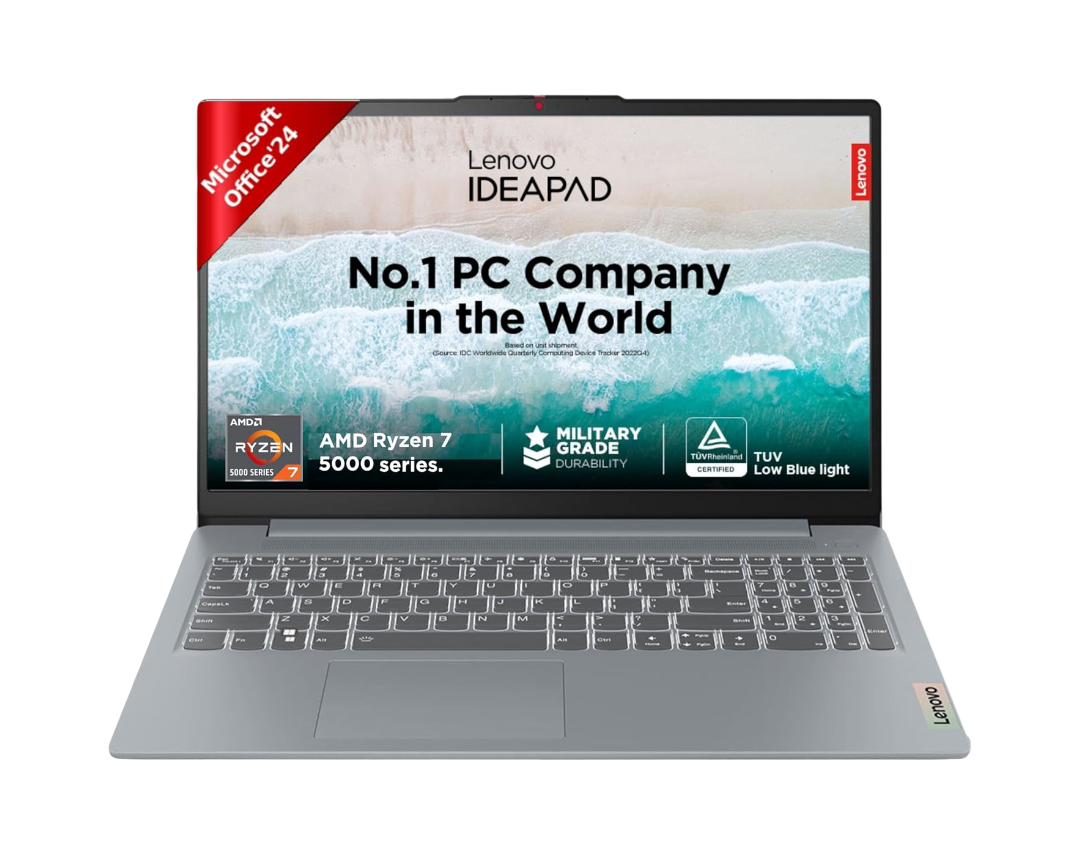 Lenovo IdeaPad Slim 3 Ryzen 7 5825U 15.6" (39.6cm) FHD Thin and Light Laptop (16GB RAM/512GB SSD/Integrated AMD Radeon Graphics/Windows 11/Office Home 2024/Grey/1.6Kg), 82XM00MTIN