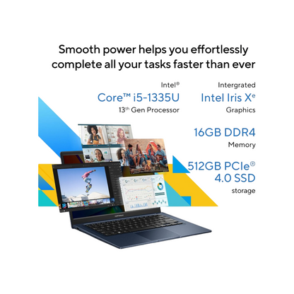 ASUS Vivobook 14, Intel Core i5-1335U,Thin & Light Laptop(Intel Iris Xᵉ iGPU/16GB/512GB/FHD/14/Backlit Keyboard/Windows 11/M365 Basic (1Year)*/Office Home 2024/Quiet Blue/1.4 Kg) X1404VA-NK1186WS