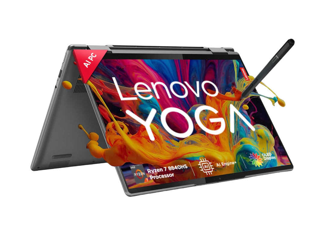 Lenovo Yoga 7 2-in-1 AMD Ryzen 7 8840HS 14"(35.5cm) WUXGA OLED 400Nits Convertible Laptop (16GB/1TB SSD/Windows 11/Office Home 2024/100% DCI-P3/Digital Pen/Grey/1.5Kg), 83DK009LIN