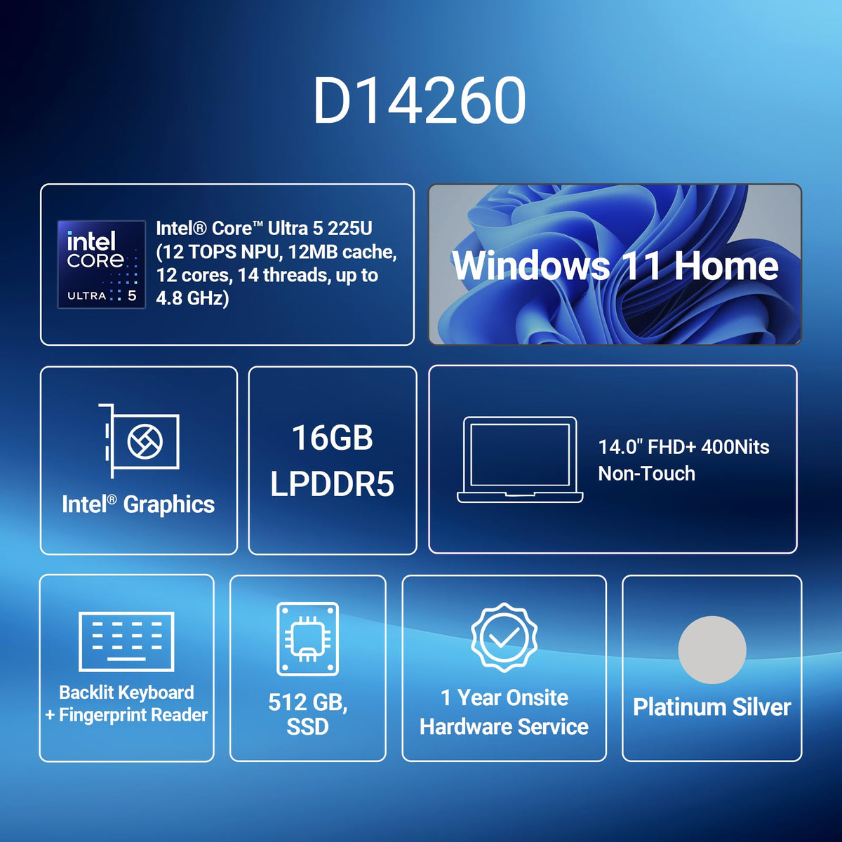 Dell 14 AI Powered Laptop, Intel Core Ultra 5 225U Processor, 16GB:512GB, 35.5cm (14") FHD+ 400nits Display, (Dell 14) — image 2