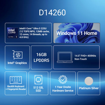 Dell 14 AI Powered Laptop, Intel Core Ultra 5 225U Processor, 16GB:512GB, 35.5cm (14") FHD+ 400nits Display, (Dell 14) — image 2