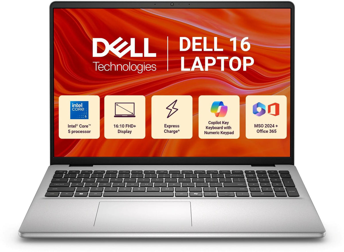 Dell 16 Laptop -16" FHD+ 300Nits Display, Backlit Keyboard + Fingerprint Reader, Intel Core 5-120U, 16GB RAM, 512GB SSD