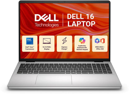 Dell 16 Laptop -16" FHD+ 300Nits Display, Backlit Keyboard + Fingerprint Reader, Intel Core 5-120U, 16GB RAM, 512GB SSD