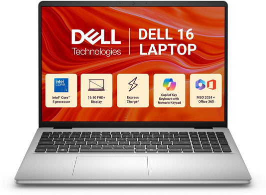 Dell 16 Laptop -16" FHD+ 300Nits Display, Backlit Keyboard + Fingerprint Reader, Intel Core 5-120U, 16GB RAM, 512GB SSD