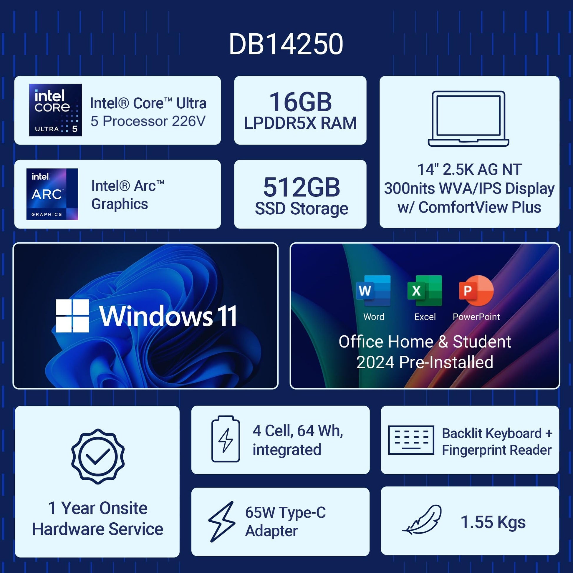 Dell DB14250 14" (35.56 cm) AI Laptop Intel Core Ultra 5 226V Processor, 16GB RAM, 512GB SSD, ARC Graphics, 2.5K Display — image 2