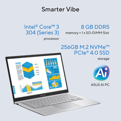 ASUS Vivobook 14 (2026),Intel Core 3 304,Intel iGPU,Fingerprint Reader,8GB DDR5,256GB SSD,FHD,14"(35.5 cm),Windows 11,M365 — image 2