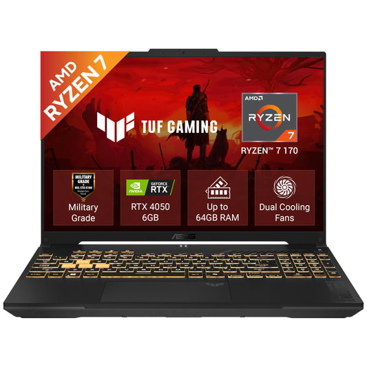 ASUS TUF A16 (2026),AMD Ryzen 7 170,RTX 4050-6GB,8GB RAM (Upgradeable),512GB SSD,FHD+,16"(40 cm),144Hz,Windows 11 Home,M365